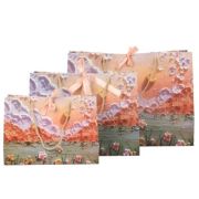 Pungă cadou pictură 3D cu fundă satinată și organza - portocaliu, 28 x 20 x 10 cm